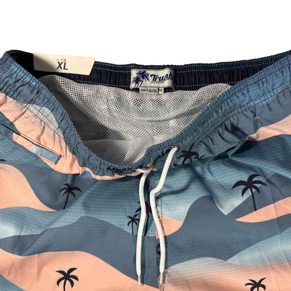 Trunks Surf & Swim Co Mens XL Blue Peach‎ Palm Tree Mountain Swim Shorts New